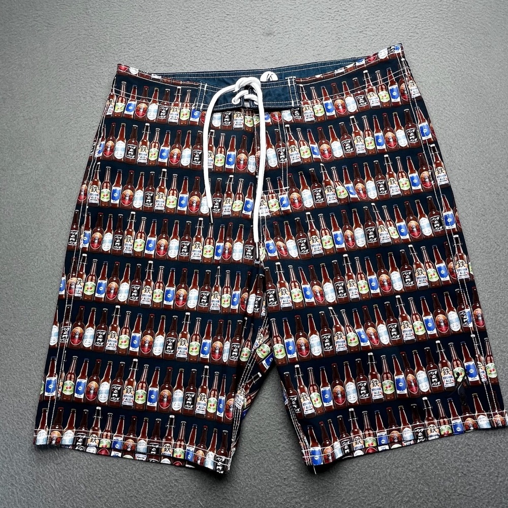 Toes on the Nose Men Swim Trunks Beer Bottle Print Party Y2K‎ Size 32 USA